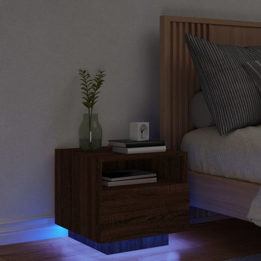Nachtkastje met LED-verlichting 40x39x37 cm bruineikenkleurig Nachtkastjes | Creëer jouw Trendy Thuis | Gratis bezorgd & Retour | Trendy.nl