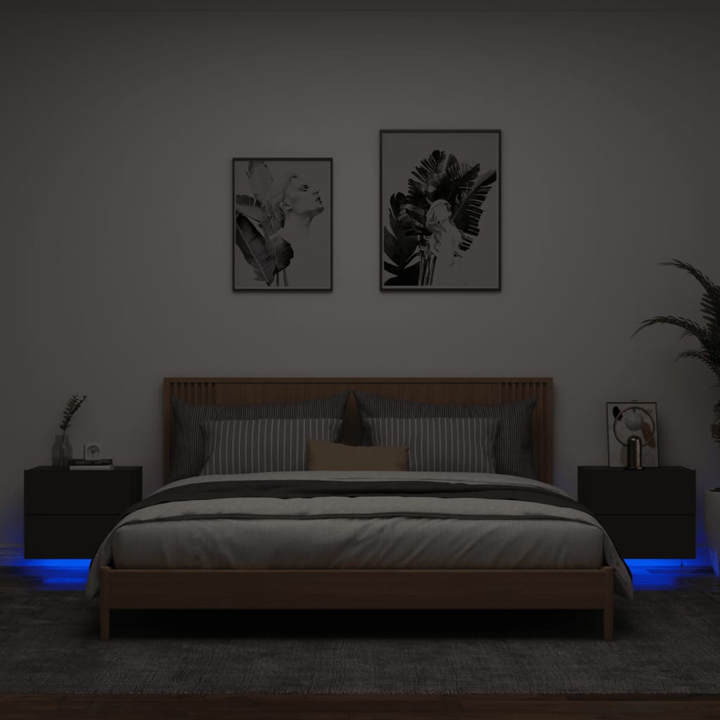 Nachtkastjes met LED's 2 st wandgemonteerd zwart Nachtkastjes | Creëer jouw Trendy Thuis | Gratis bezorgd & Retour | Trendy.nl