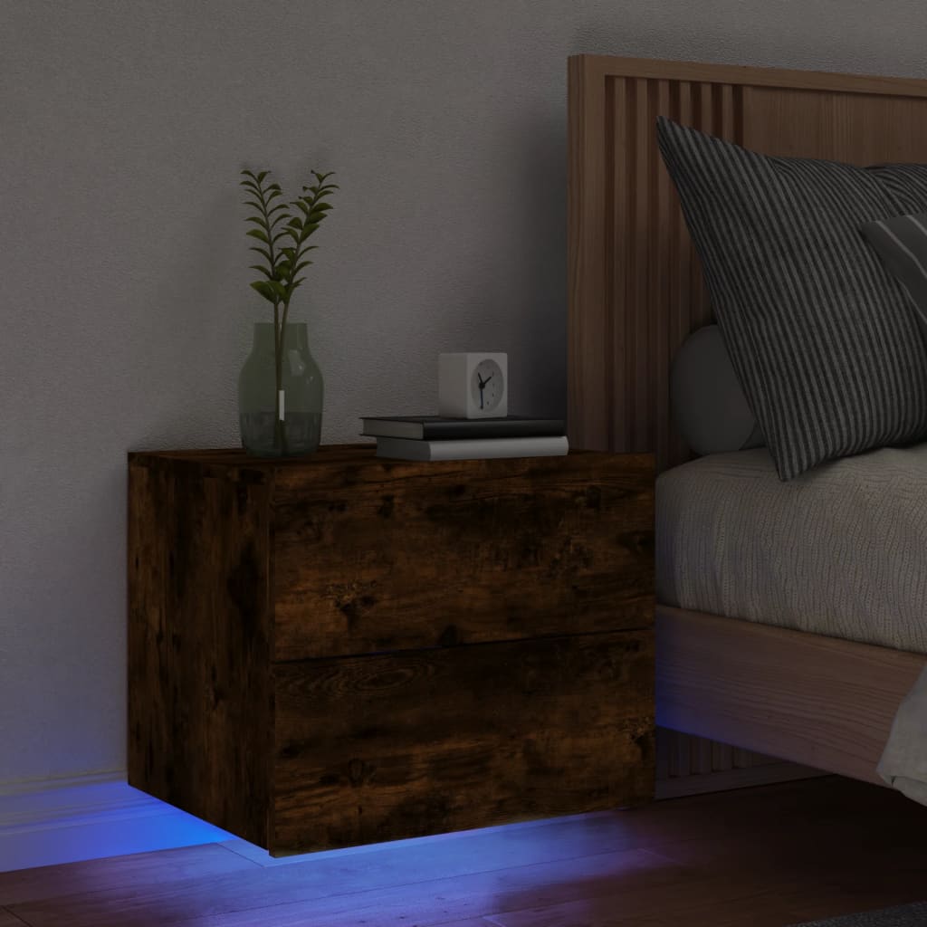 Nachtkastje met LED's wandgemonteerd gerookt eikenkleurig Nachtkastjes | Creëer jouw Trendy Thuis | Gratis bezorgd & Retour | Trendy.nl