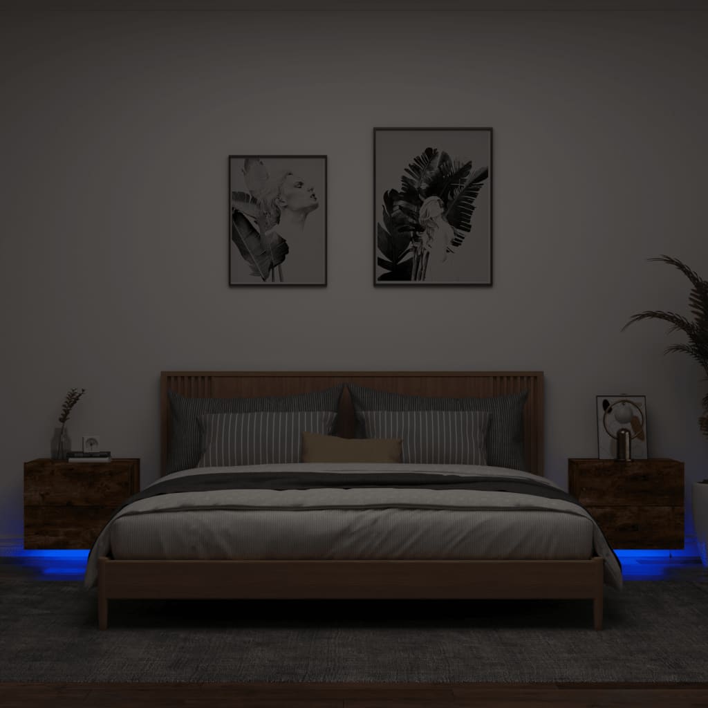 Nachtkastjes met LED's 2 st wandgemonteerd gerookt eikenkleurig Nachtkastjes | Creëer jouw Trendy Thuis | Gratis bezorgd & Retour | Trendy.nl