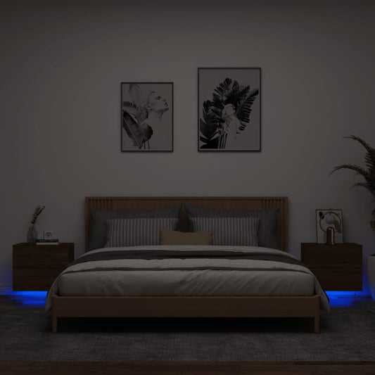 Nachtkastjes met LED's 2 st wandgemonteerd bruineikenkleurig Nachtkastjes | Creëer jouw Trendy Thuis | Gratis bezorgd & Retour | Trendy.nl