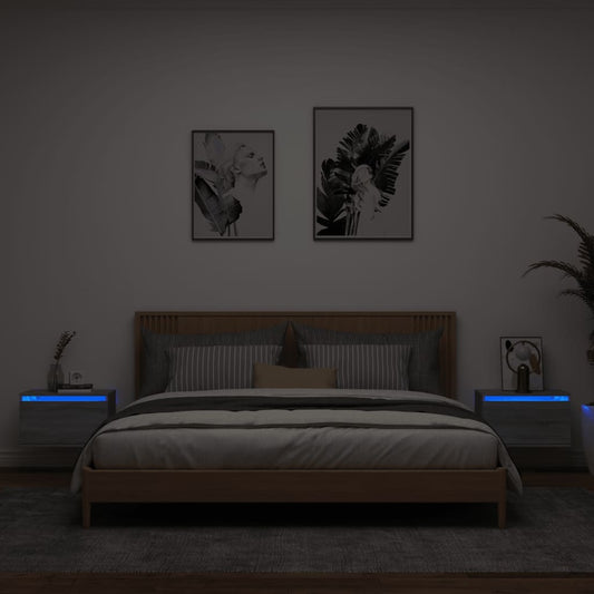 Nachtkastjes met LED's 2 st wandgemonteerd grijs sonoma eiken Nachtkastjes | Creëer jouw Trendy Thuis | Gratis bezorgd & Retour | Trendy.nl