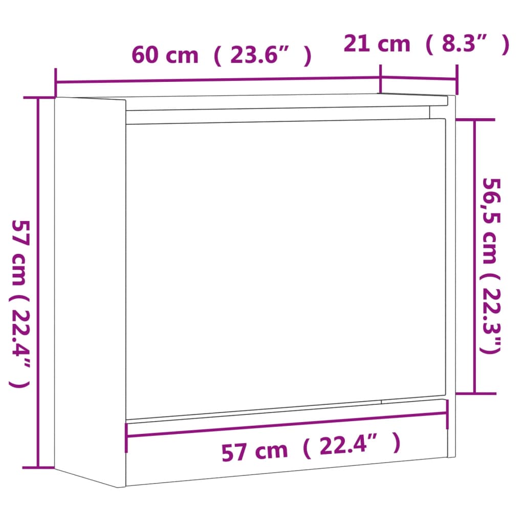 Schoenenkast 60x21x57 cm bewerkt hout sonoma eikenkleurig Schoenenrekken | Creëer jouw Trendy Thuis | Gratis bezorgd & Retour | Trendy.nl