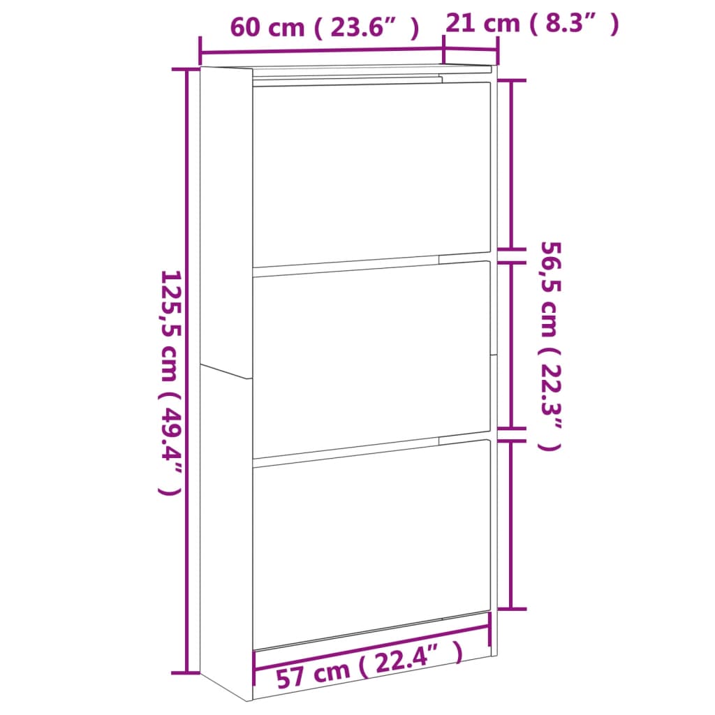 Schoenenkast 60x21x125,5 cm bewerkt hout zwart Schoenenrekken | Creëer jouw Trendy Thuis | Gratis bezorgd & Retour | Trendy.nl