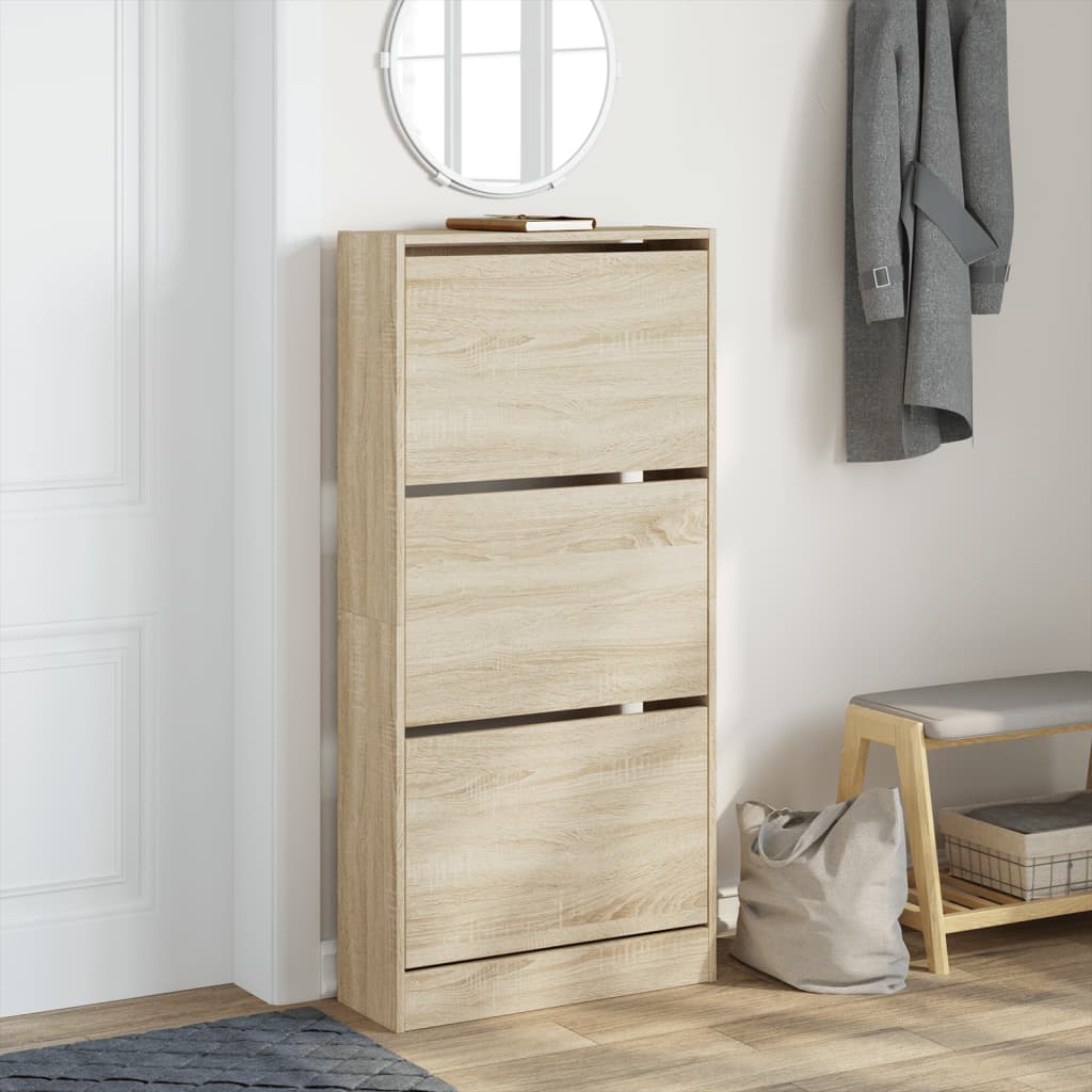 Schoenenkast 60x21x125,5 cm bewerkt hout sonoma eikenkleurig Schoenenrekken | Creëer jouw Trendy Thuis | Gratis bezorgd & Retour | Trendy.nl