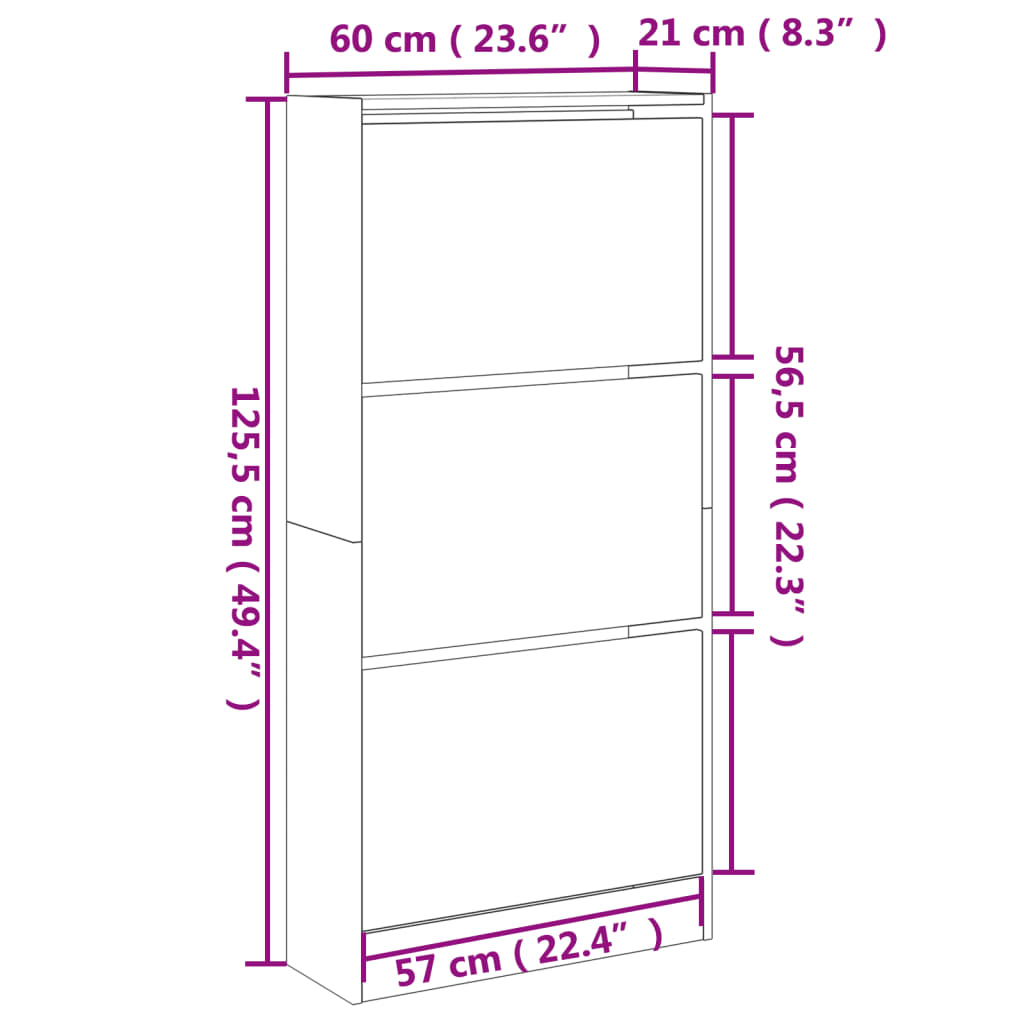 Schoenenkast 60x21x125,5 cm bewerkt hout sonoma eikenkleurig Schoenenrekken | Creëer jouw Trendy Thuis | Gratis bezorgd & Retour | Trendy.nl