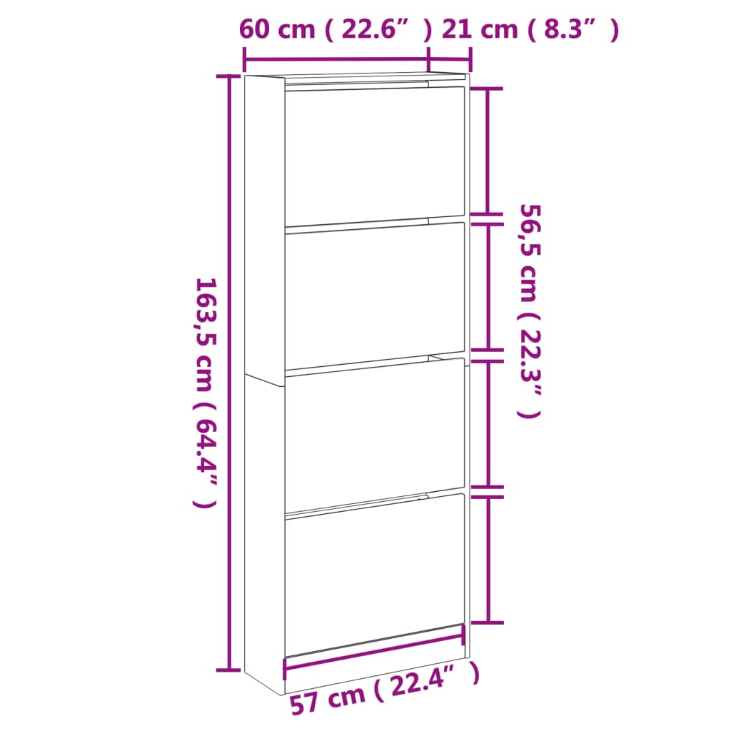 Schoenenkast 60x21x163,5 cm bewerkt hout sonoma eikenkleurig Schoenenrekken | Creëer jouw Trendy Thuis | Gratis bezorgd & Retour | Trendy.nl