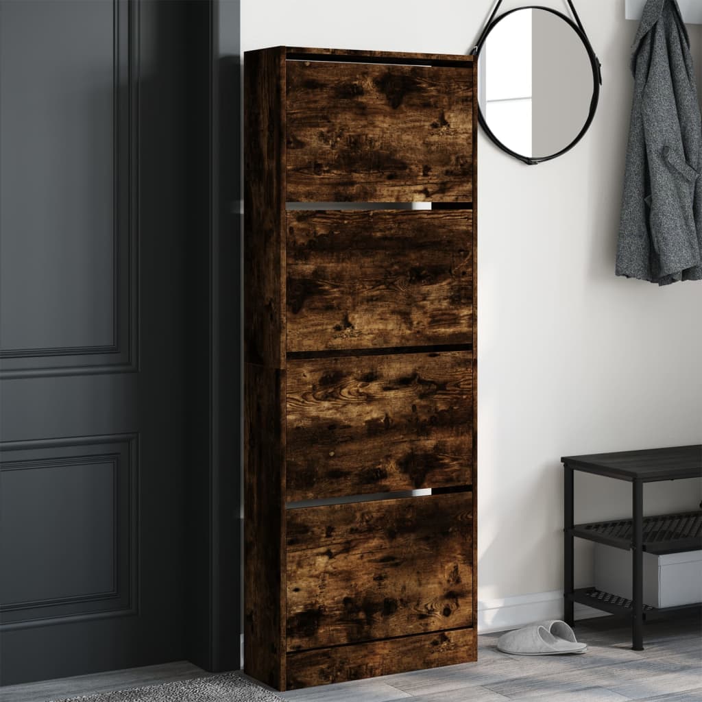 Schoenenkast 60x21x163,5 cm bewerkt hout gerookt eikenkleurig Schoenenrekken | Creëer jouw Trendy Thuis | Gratis bezorgd & Retour | Trendy.nl