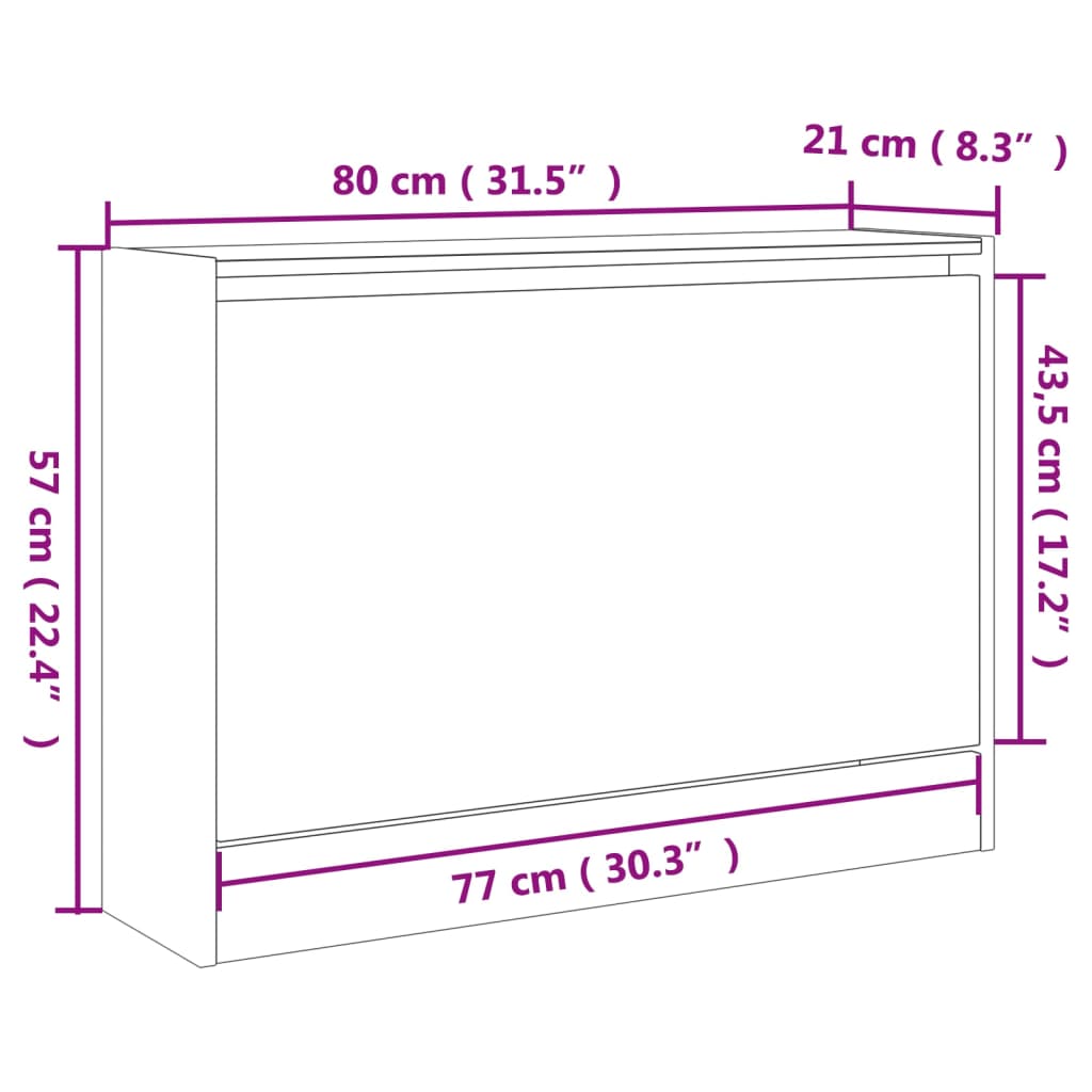 Schoenenkast 80x21x57 cm bewerkt hout sonoma eikenkleurig Schoenenrekken | Creëer jouw Trendy Thuis | Gratis bezorgd & Retour | Trendy.nl