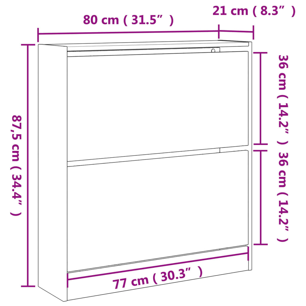 Schoenenkast 80x21x87,5 cm bewerkt hout betongrijs Schoenenrekken | Creëer jouw Trendy Thuis | Gratis bezorgd & Retour | Trendy.nl