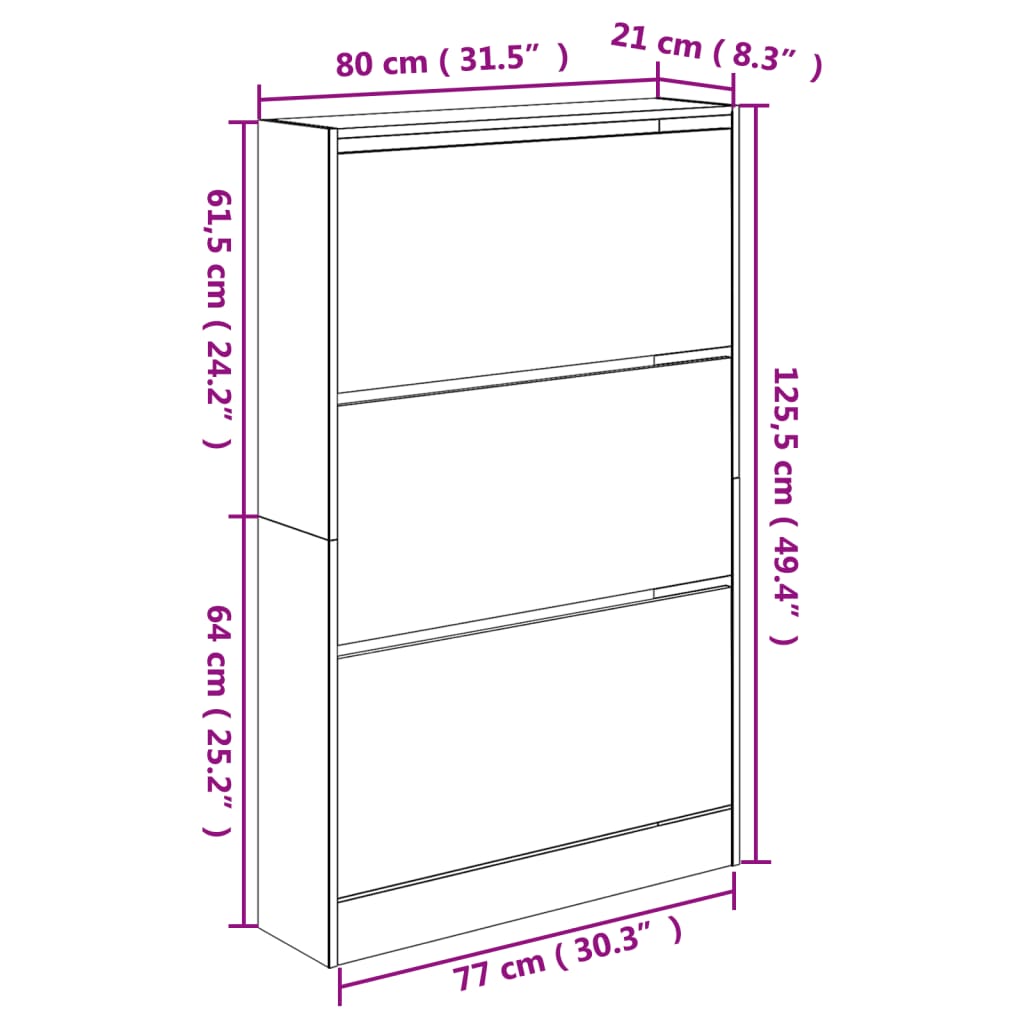 Schoenenkast 80x21x125,5 cm bewerkt hout betongrijs Schoenenrekken | Creëer jouw Trendy Thuis | Gratis bezorgd & Retour | Trendy.nl