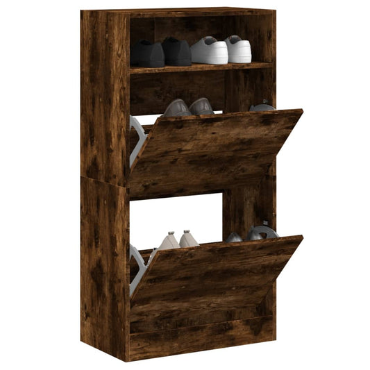 Schoenenkast 60x34x116 cm bewerkt hout gerookt eikenkleurig Schoenenrekken | Creëer jouw Trendy Thuis | Gratis bezorgd & Retour | Trendy.nl